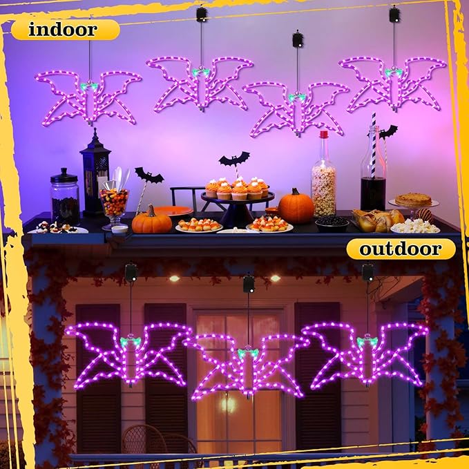 Halloween LED Bat Light, Single Hanging Bat, Indoor & Outdoor Halloween Decor, 4 Light Modes, Timer Function, Perfect Yard & Party Decoration