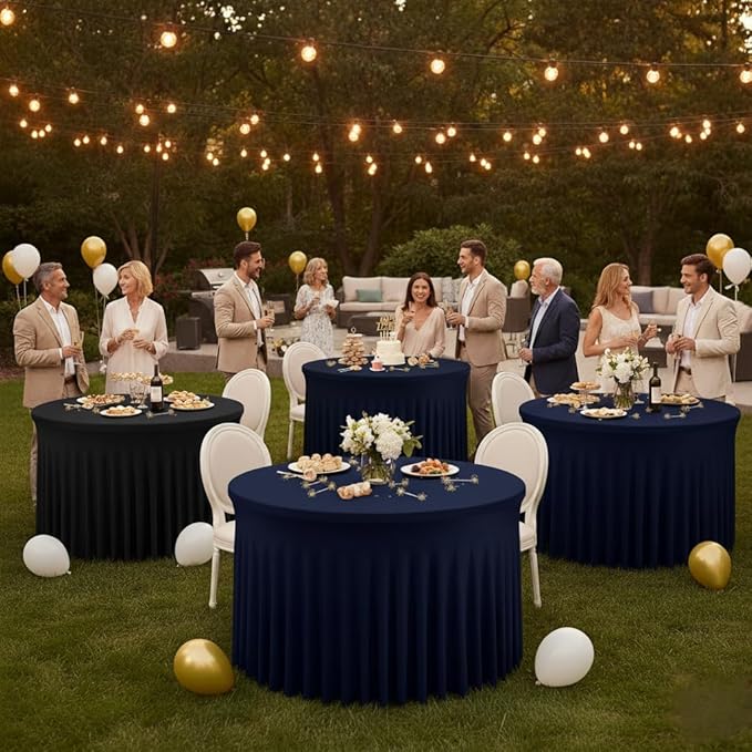HolidayIdeas Spandex Tablecloth 6 Pack Navy Fitted Round Stretch Table Skirts 60 Inch for 5ft Folding Table,Wrinkle-Free Floor Length Tablecloths for Parties, Banquets Events