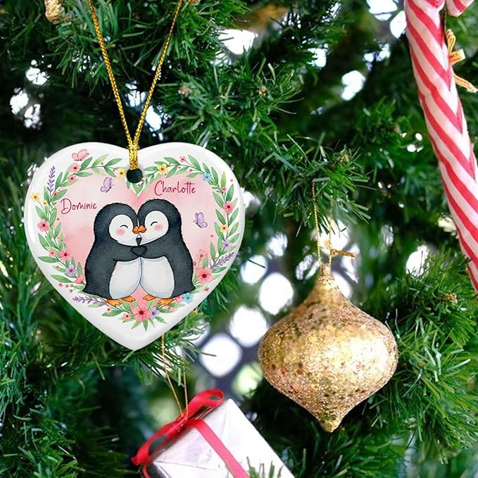 Custom Our First Christmas Together Ornament, Hugging Penguin Ceramic Ornament Xmas, Penguin Couple Ornaments Gift for Boyfriend Girlfriend Mr Mrs, Personalized Names Penguins Dating Keepsake 2025