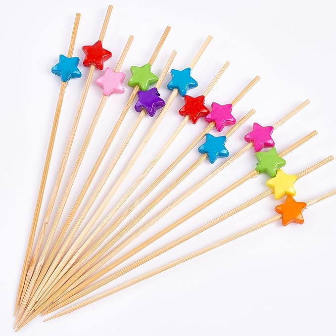 PuTwo Picks for Cocktail Appetizers Fruits Dessert,4.7" in 100 Counts,Colors may vary Stars