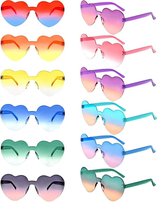12 Pack Heart Sunglasses for Women Transparent Heart Glasses for Bachelorette Birthday Party Favor Gifts
