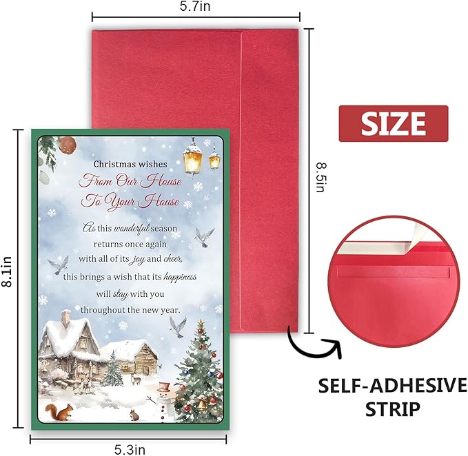 Christmas Card for Neighbors, Friends & Family, Holiday Greeting Card with Heartfelt Merry Christmas and Happy New Year Wishes, From Our House To Your House