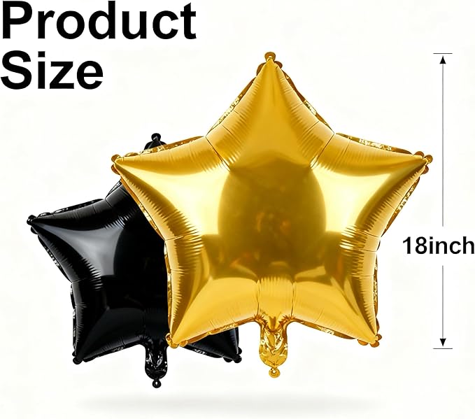 Star Balloons,12Pcs Black Gold Star Shaped Foil Balloons, 18 Inch Large Helium Polyester Film Balloon for Baby Shower Birthday Anniversary Party Decorations