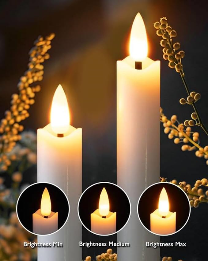 Homemory Real Waxy Flameless Taper Candles with Remote Timer, LED Candlesticks Flickering, Battery Operated Candles, 9.6 Inches for Home Christmas Wedding Celebration Decor, White, Pack of 6