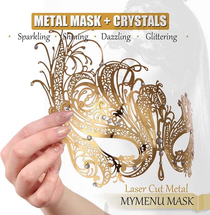 MYMENU Masquerade Mask for Couples Women Metal Rhinestone Venetian Party Evening Prom ball