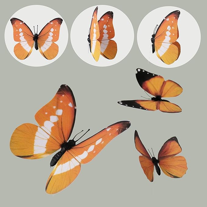 ConetoRosa 12PCS 2Sizes 3D Butterfly Decor - Fake Butterflies for Home, Room, Bedroom, Nursery Decor & Wedding, Christmas Party (Orange)