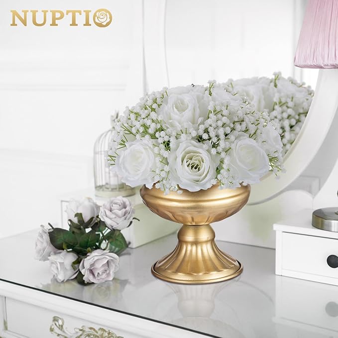 NUPTIO Babys Breath Artificial Flowers: 10 Pcs 8.6 inch Diameter White Rose Ball Fake Arrangement Bouquet for Wedding Centerpiece Event Party Tables Decorations