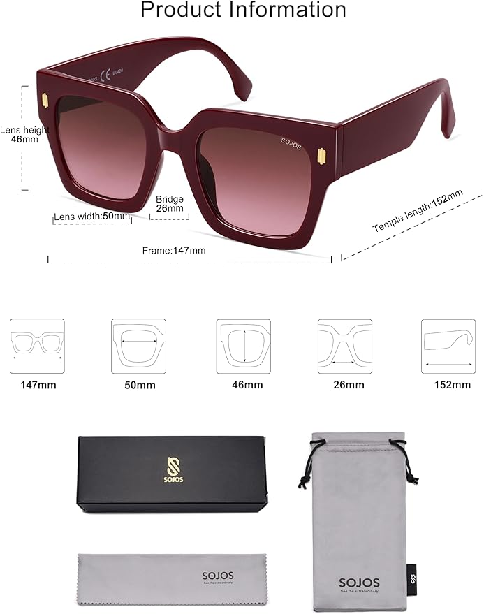 SOJOS Vintage Oversized Square Sunglasses for Women,Retro Womens Luxury Big Large Sun Glasses UV400 SJ2194