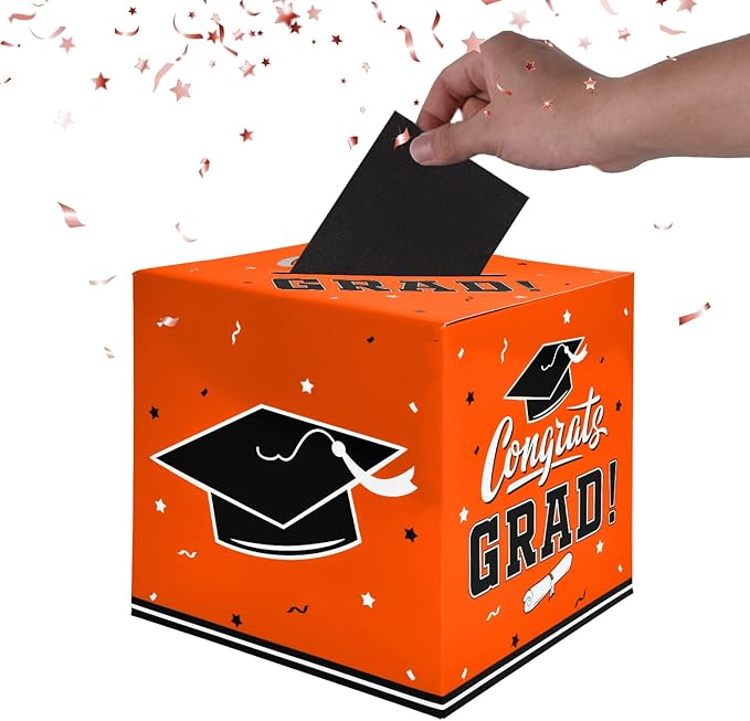 Gatherfun Graduation Decorations - Graduation Card Box, Party Favors, Orange
