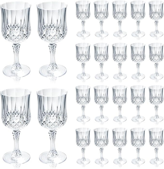 24 PCS Plastic Wine Glasses 7oz,Clear Plastic Goblets Drinkware Glasses,White Wine Glasses, plastic water goblets for Wedding Wine Bar Juice Grand Event Party (Clear)