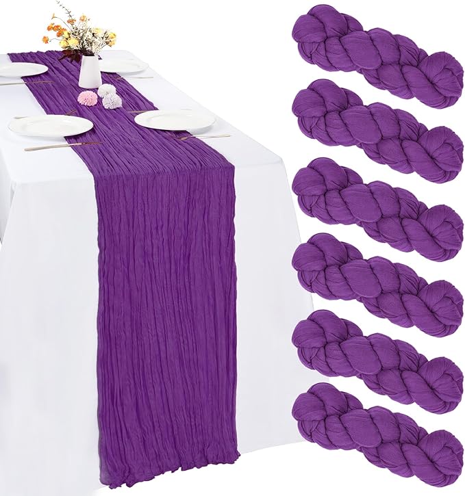 6 Pack Purple Cheesecloth Table Runner 10FT Boho Gauze Fabric Table Runner 35 x 120 Inch Rustic Sheer Runner for Centerpiece Wedding Decor Baby Shower Party Boho Table Decoration