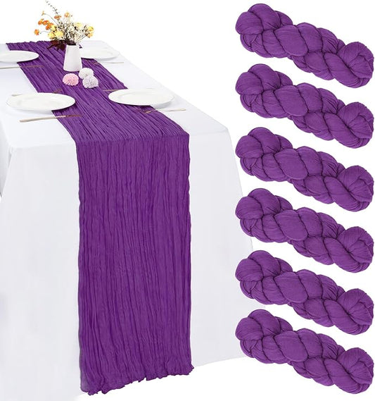 6 Pack Purple Cheesecloth Table Runner 10FT Boho Gauze Fabric Table Runner 35 x 120 Inch Rustic Sheer Runner for Centerpiece Wedding Decor Baby Shower Party Boho Table Decoration