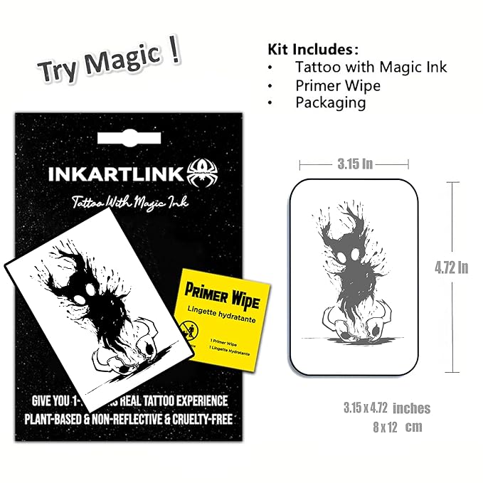 INKARTLINK Temporary Tattoos, Semi Permanent Tattoos, Adult Art Designs, Waterproof Temporary Tattoos, Party Favors, Tattoo Stickers Realistic, No Adhesive, Lasts 1-2 Weeks (The devil is out of body)