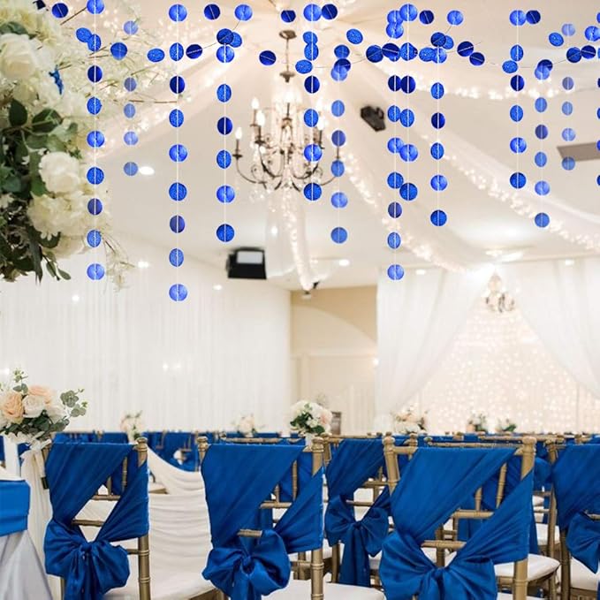 Cheerland Royal Blue Circle Garland Glitter Hanging Polka Dots Streamer Banner Backdrop Kids Birthday Party Decoration Wedding Graduation Ramadan EID Engagement Bridal Baby Shower Bachelorette Decor