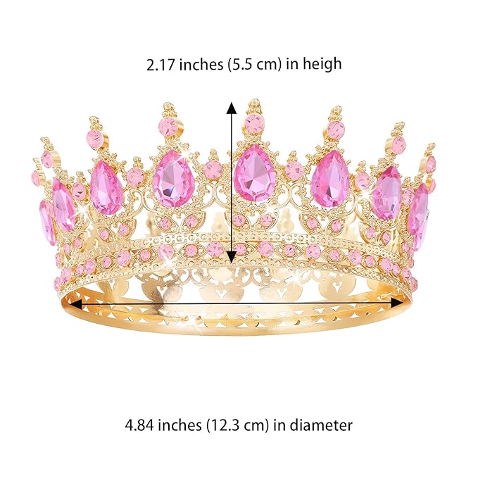 Pink Crown for Women Crystal Tiara and Queen Crown for Girl Wedding Headband for Bride Hair Accessories for Costume Birthday Party Cake Decoration Prom
