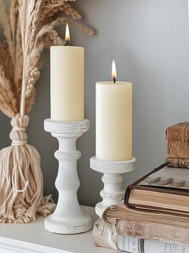 Ivory Pillar Candles, Set of 3, 70 Hour Long Burning, Unscented and Dripless Pillar Candles Bulk, Large (3x6 inch) for Christmas Lights, Wedding, Parties,Spa,Dinner Table, Home Decor