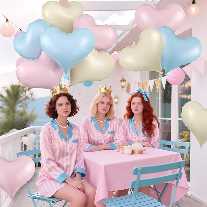 Pink Blue White Heart Balloons,24Inch Large Heart Foil Balloons for Valentine's Day Birthday Wedding Baby Shower Anniversary Party Decorations