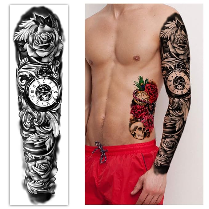 Extra Large waterproof Temporary Tattoos 8 Sheets Full Arm Fake Tattoos and 8 Sheets Half Arm Tattoo Stickers for Men and Women (22.83"X7.1")