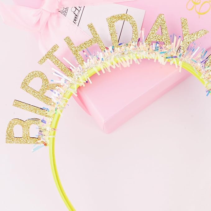 Jaciya Birthday Girl Glitter Headband for Women Girls Sparkling Gold Party Hair Accessories with Confetti Tinsel