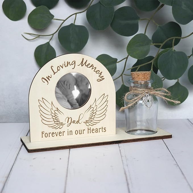 Personalized Loss of Loved One Photo Frame Memorial，Custom lock of Hair Keepsake Jar,Remembrance，Bereavement,Sympathy Gift for Lost Mom, Dad， Friends, Sisters, Grandparents (dad C2)