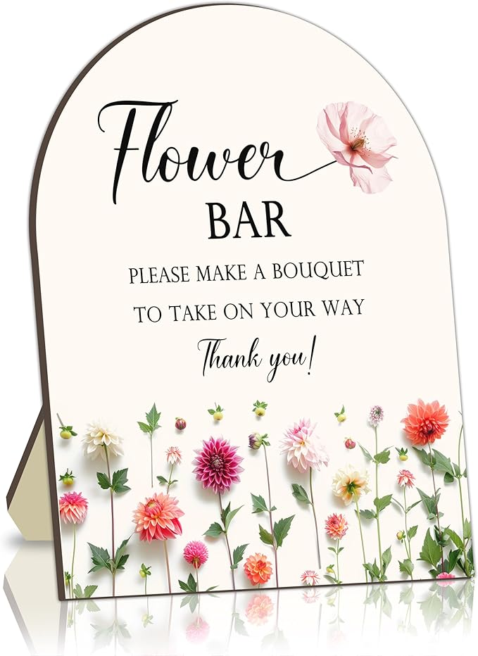 Bride Shower Flower Bar Bouquet Station Board for Baby Shower, Flower Bar Wooden Tabletop Welcome Sign for Baby Shower, Floral Marker for Gender Reveal Party, Guest Bouquet Maker Decor Signs 8x10