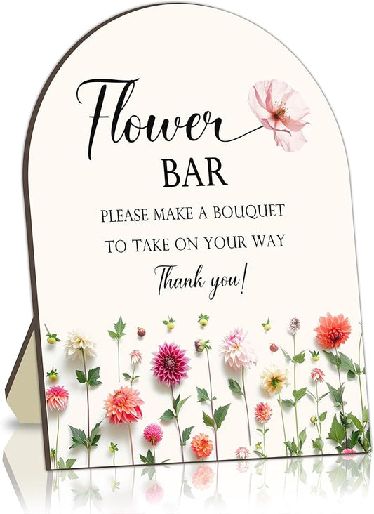 Bride Shower Flower Bar Bouquet Station Board for Baby Shower, Flower Bar Wooden Tabletop Welcome Sign for Baby Shower, Floral Marker for Gender Reveal Party, Guest Bouquet Maker Decor Signs 8x10