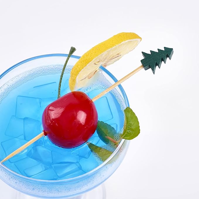 PuTwo 100 Counts 4.7 Inch Toothpicks for Appetizer, for Cocktail Party, Drink Picks with Trees, Decorative Skewers Party Picks