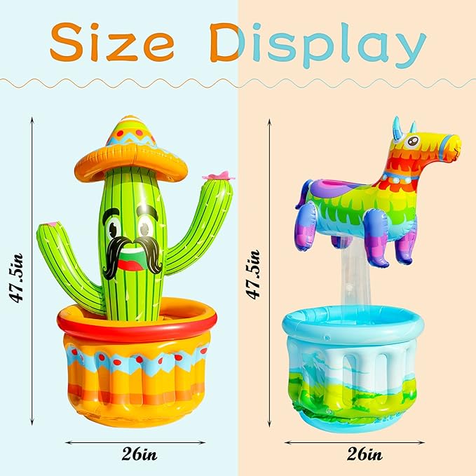 PARENTSWELL 47.5'' Drink Cooler for Parties, 2 Pack Inflatable Cactus Ice Bucket for BBQ, Bachelorette Supplies, Pool Party, Picnic, Floating Cooler for Hawaiian Luau Tropical Summer Party Decorations