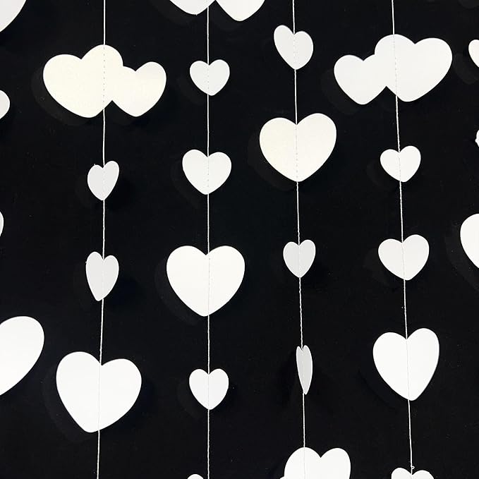 52Ft Valentines Day Party Decorations White Heart Garland White Love Heart Hanging Paper Streamer Banner for Wedding Anniversary Bridal Shower Engagement Mothers Day Bachelorette Winter Party Supplies