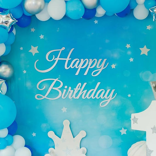 EGD Happy Birthday Backdrop Vinyl Decal | Wall Sticker for Party & Event Decorations | Birthday Celebration Lettering for Backdrops & Posters | One Size – 25" Wide | White Text (B. Happy Birthday)