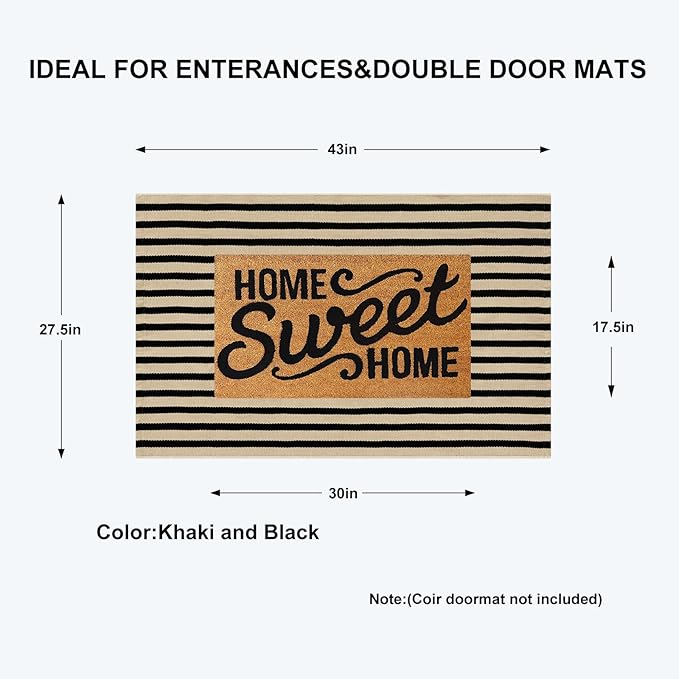 KIMODE Black and Khaki Striped Fall Outdoor Rug 27.5"x43", Washable Outdoor Front Porch Rug, Hand Woven Welcome Layered Door Mat for Entryway Front Door Autumn Pumpkin Decor