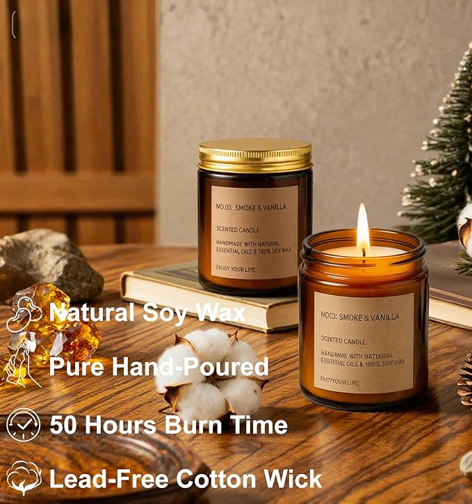 Scented Candle Gift Set, 4 Pack 25oz Soy Wax Candles, Long Lasting Aromatherapy Candles for Home Scented, Ideal Gift for Women – Eucalyptus Mint, Cedar Sandalwood, Smoked Vanilla, Amber Sandalwood