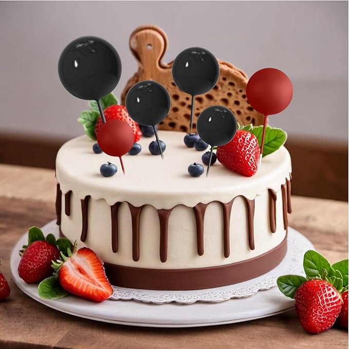ASTARON 20 Pcs Ball Cake Topper Decorations Mini Balloons Cake Toppers Sticks Black Balls Cake Picks Cake Topper Balls for Graduation Birthday Cake Decorations