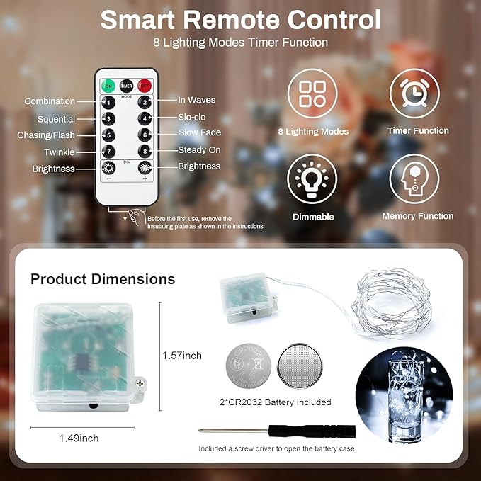 ZGWJ 6 Pack Fairy Lights Battery Operated with Remote, 7ft 20 LED Mini Fairy String Lights with Timer 8 Lighting Modes Waterproof for Halloween Christmas Tree DIY, Parties, Bedroom Decorations White