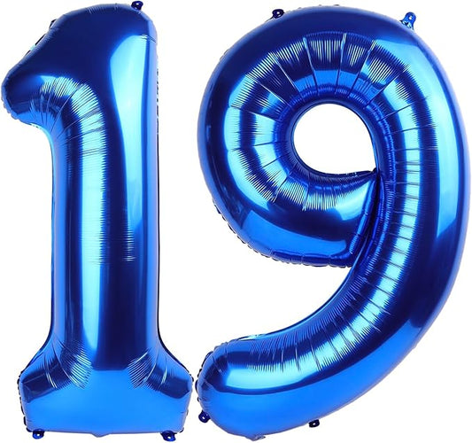 Navy Blue Jumbo Number 19 Balloon 40 Inch, Boy Girl 19 Birthday Supplies, Foil Helium 19 Birthday Giant Balloon, Mylar Blue Number Balloons Anniversary Decorations