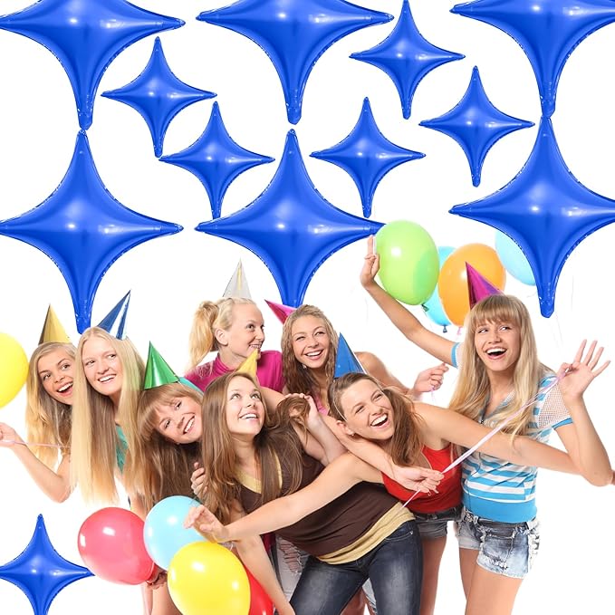 Blue Star Balloons,12Pcs Four Angle Star Foil Balloons,26Inch and 10Inch Dark Blue Quadrangle Helium Balloon for Birthday Anniversary Baby Shower Wedding Party Decorations