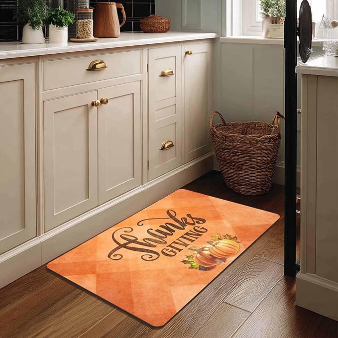 Fall Welcome Maple Leafs Decorative Door Mat, Autumn Thanksgiving Doormat for Indoor Outdoor Entrance Floor Mats,Fall Pumpkins Non Slip Harvest Vintage Decor Rubber Welcome Mats 30" x 18" Inch