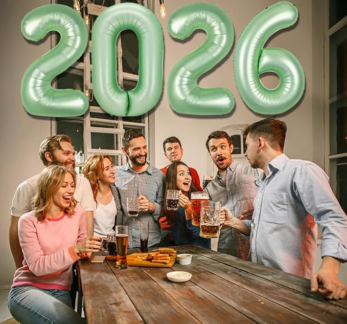 2026 Balloon - Oliver Green Birthday Number Balloons, 40 Inch Large Foil Balloons for Men Women Boys Girls Oliver Green Themed Birthday Decorations，Number 2026 Balloon