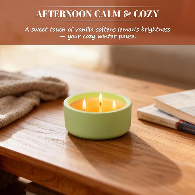 Viyffo Fall Candles - Lemon & Vanilla, 3 Wick Large Scented Candle, 20oz Soy Candles for Women & Men, Non Toxic Aromatherapy Candle, Ceramic Velas Perfect for Autumn Home Decor & Gift