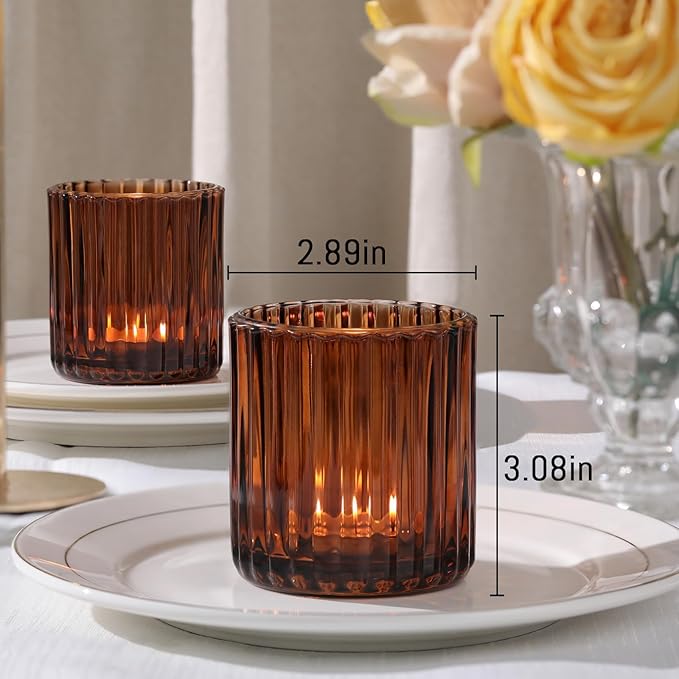 Amber Large Votive Candle Holder Set of 8, Tea Lights Candle Holders for Wedding Table Centerpieces, Boho Decor, Home Dinner Birthday Party Decor, Bridal Shower and Holiday Decorations