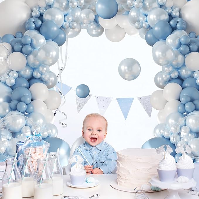 Dusty Blue Balloon Arch Kit 108Pcs Double Stuffed Balloons Garland Including Dusty Blue Pearl White Balloons Different Size for Birthday Baby Shower Bachelorette Party Decorations