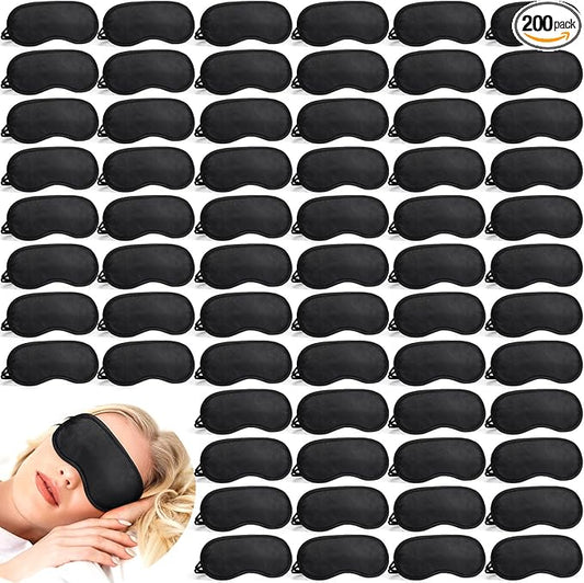 Tarpop 200 Pcs Eye Mask Sleeping Blindfold Eye Cover with Adjustable Strap for Games Party Team Building Travel Individually Wrapped Sleep Mask for Women Men(Black)