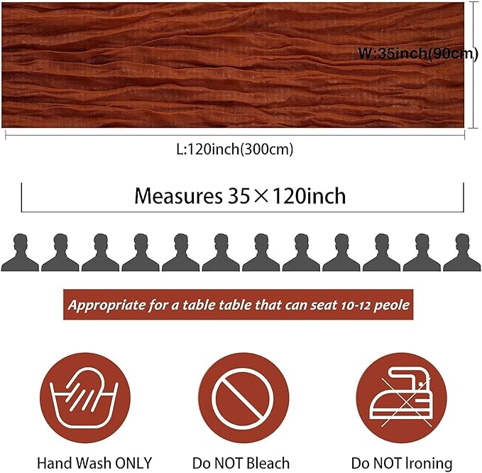 12 Pack Cheesecloth Table Runner, 35x120 Inch Terracotta Table Runners Rustic Burnt Orange Cheese Cloth Boho Gauze Semi-Sheer Runner for Wedding Baby Shower Fall Thanksgiving Home Decor