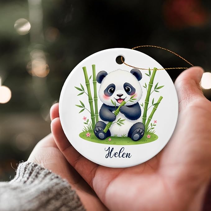 Baby Panda Christmas Ceramic Ornament 2025, Personalized Name Fun Panda Wild Animal Keepsake, Gift for Pandas Lovers Nature Lovers, Animal Hanging Xmas Tree Decor, Custom Pandas with Nature Ornament
