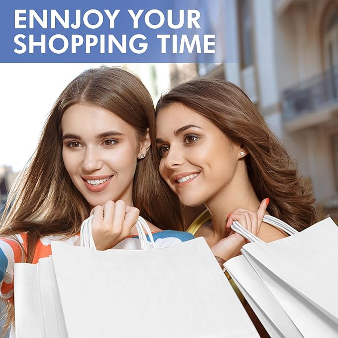 XPCARE 100Pcs 16x6x12 Inches Large Paper Bags with Handles Kraft Paper Bag Gift Bags with Handles Shopping White Paper Bag for Business Merchandise Wedding Party Favors