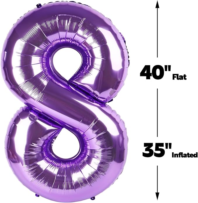 Purple Foil Number 8 Balloon 40 Inch, Helium Mylar Eight Number 8 18 28 38 48 58 80 88 Birthday Balloons, 8th Purple Women Men Wedding Anniversary, Graduations Party Supplies