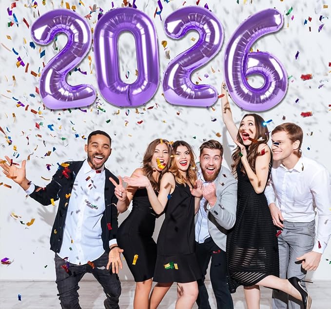 2026 Balloon - Purple Birthday Number Balloons, 40 Inch Large Foil Balloons for Men Women Boys Girls Purple Themed Birthday Decorations，Number 2026 Balloon