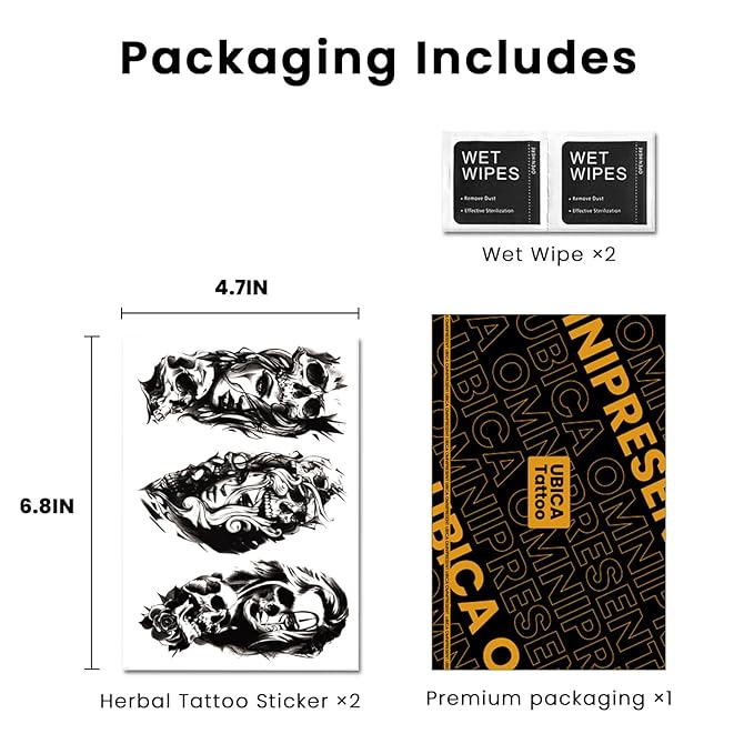 2 Sheets Semi Permanent Tattoos, Temporary Tattoo for Men & Women, Lasts 7-15 Days Water-Resistant Fake Tattoo Stickers, Realistic, Non-Reflective & Safe for Skin