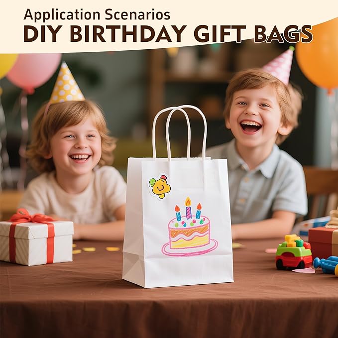 YEEHAW White Paper Bags with Handles Bulk 8"x4.5"x10.8" 100Pcs Gift Bags Medium Size, White Gift Bag with Handles Bulk for Retail, Party, Shopping, Merchandise