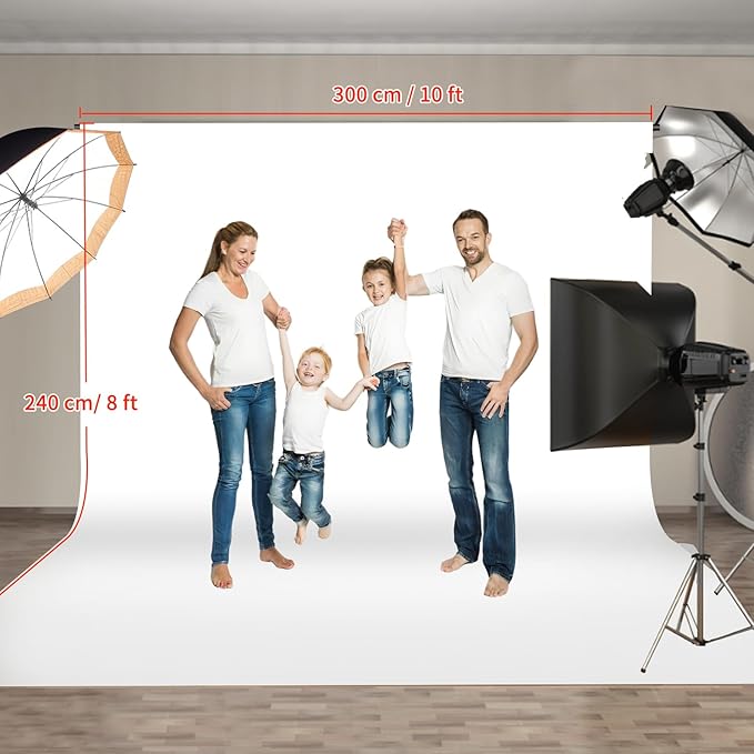 HEMMOTOP White Photography Backdrop, 10x8 ft White Photo Backdrops Background Curtain for Photoshoot, Video Recording, Photographic Studio, Picture, Party, Photos, Product (Backdrop only)